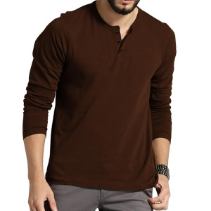 Men's Full Sleeve Henley Neck Cotton Blend T-Shirt
