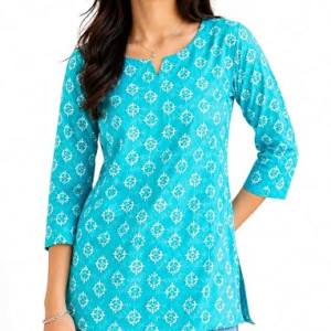 Short Kurti Top,Cotton Blend Casual Ethnic Kurta for Women , Mint Green