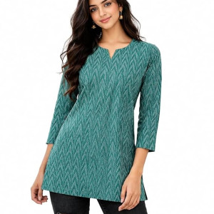 Short Kurti Top,Cotton Blend Casual Ethnic Kurta for Women ,Navy blue