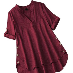 Women's Linen Blend Solid Regular Fit Tunic Top | Kurti for Women , Maroon