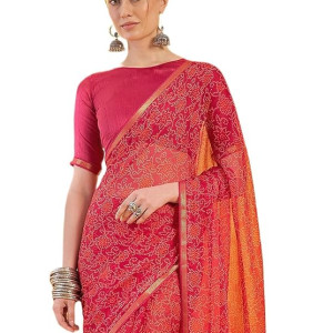 Women's Printed Chiffon Saree with Unstitched Blouse Piece